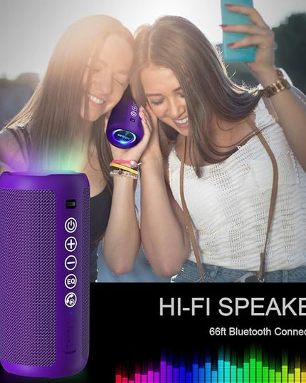 Ortizan Portable Bluetooth Speaker: IPX7 Waterproof, 24W Loud Sound, Deep Bass, Bluetooth 5.3, LED Lights, Wireless Stereo Pairing, 30H Playtime, for Home/Outdoor/Party/Beach, Birthday Gift (Purple)