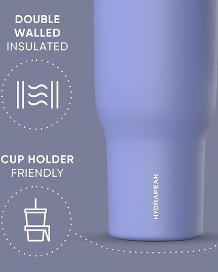 Hydrapeak Voyager 40 oz Tumbler with Handle and Straw Lid | Reusable Stainless Steel Water Bottle Travel Mug Cupholder Friendly | Insulated Cup (Iris)