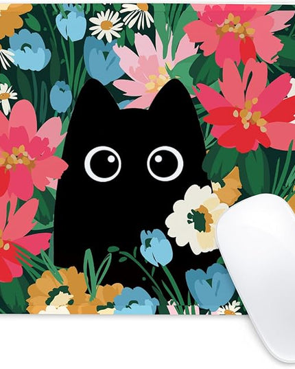 Black Cat Square Mouse Pad,Non-Slip Rubber Base Mouse Pad,Home Office Decoration Desktop Accessory,Laptop Mouse Pad for Office Laptops,9.4x7.8x0.12inch 3