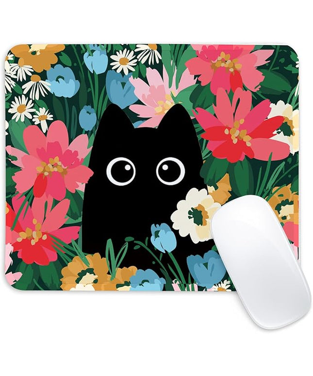 Black Cat Square Mouse Pad,Non-Slip Rubber Base Mouse Pad,Home Office Decoration Desktop Accessory,Laptop Mouse Pad for Office Laptops,9.4x7.8x0.12inch 3