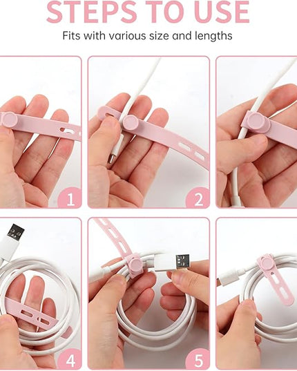 Oligei 25 Pcs Silicone Cable Ties, Cable Ties Reusable, High Elasticity Cord Wraps for Electrical Cords, Cord Organizer for Earphone, Phone Charger(Pink)