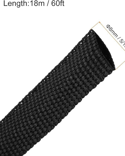 MECCANIXITY Braided Cable Sleeves Heat Shrinkable Fabric Sleeving, 5/16" 60ft Black 2:1 Ratio Heat Shrinkable Cord Protector for Harness Cable, Network Cable Protection, Cable Management