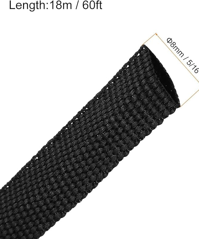 MECCANIXITY Braided Cable Sleeves Heat Shrinkable Fabric Sleeving, 5/16" 60ft Black 2:1 Ratio Heat Shrinkable Cord Protector for Harness Cable, Network Cable Protection, Cable Management