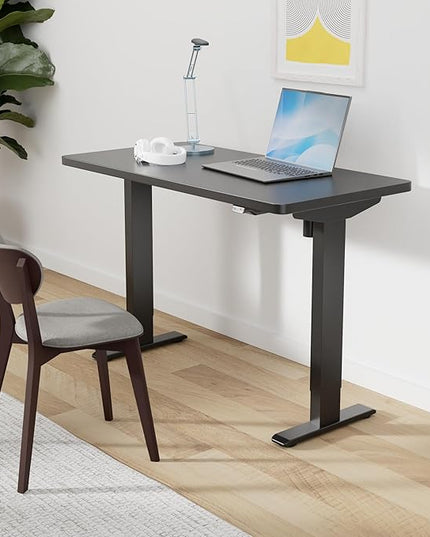 SANODESK Electric Standing Desk 48 x 24 Inches Whole-Piece Desktop Height Adjustable Stand Up Desk w/6-Button Controller Ergonomic Computer Desk for Home Office, Black Frame + Black Tabletop