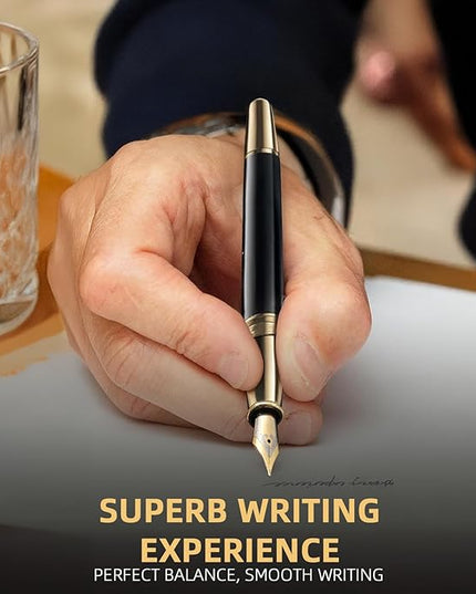 YUMSWETP Luxury Fountain Pen Gift Set For Writing Smooth, Fine Nib, Includes Refillable Ink Converter &10 Black 3.4mm Ink Cartridges Metal Pen,Journaling Fancy Pen