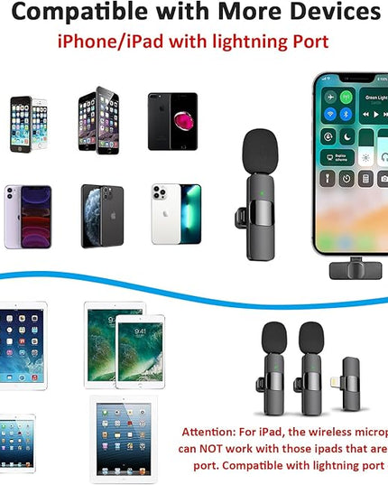 MAYBESTA Wireless Mini Microphone for iPhone 14 Below - Bluetooth Lapel Mic for Video Recording - Clip on Phone Microphones for YouTube Tiktok