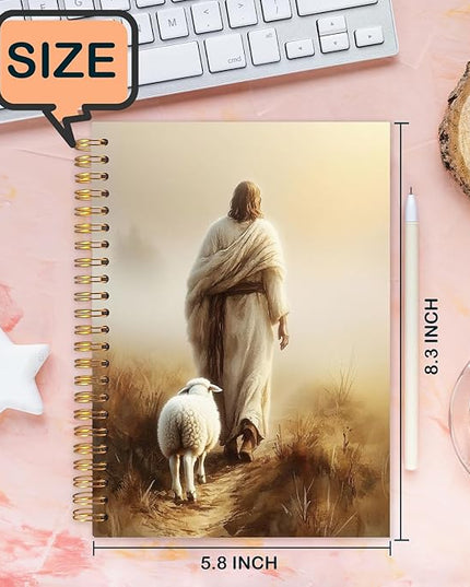 Christian Jesus and Lamb Spiral Journal Notebook 5.5x8.3in, Religious Prayer Journal for Woman, Jesus Leaves the 99 Sheep Notebooks for Note Taking, Christian Church Hardcover Notebook