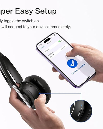 Bluetooth Headset, Wireless Headset with Microphone for PC, V5.2 Computer Headset with Noise Cancelling Mic, USB Dongle, Charging Base & Mute Button for Work, Cell Phones, Computer (Black)