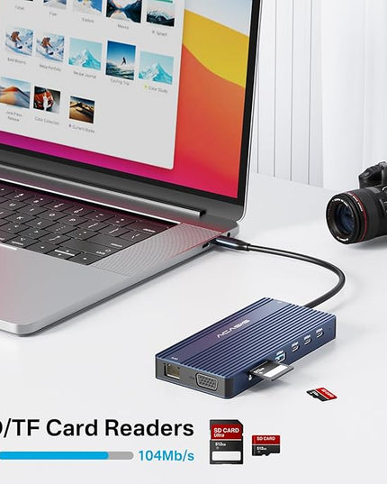 USB C Docking Station Dual HDMI Monitor, Laptop Docking Station 3 Monitors, 2 * 4K HDMI+1080p VGA+100W PD+Ethernet+3 USBC 10Gbps+SD/TF+Audio Adapter, USB C Hub for Dell/Lenovo/HP/ThinkPad