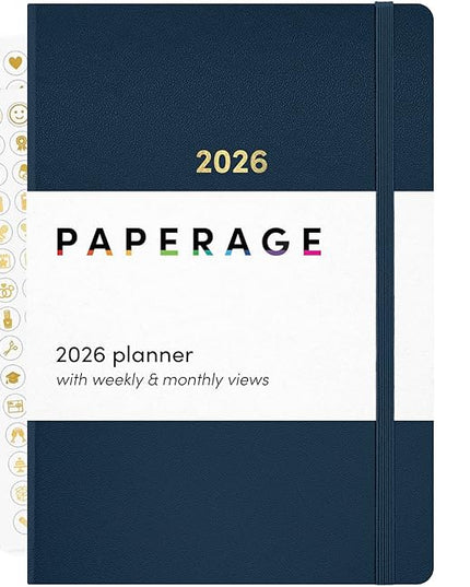 PAPERAGE 2026 Weekly & Monthly Planner, 12 Months (January 2026 - December 2026), 5.6 in x 8 in, Hardcover 2026 Planner with Weekly & Monthly Spreads, Note Pages, Stickers & Back Pocket – Navy
