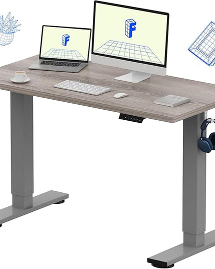 FLEXISPOT EN1 One-Piece Standing Desk 48 x 24 Inches Height Adjustable Electric Desk (Silver Frame + Grey Wood Grain Top, 2 Packages)