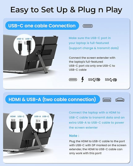 Cevaton Laptop Screen Extender, 14" Ultra-Slim & Lightweight Portable Monitor for 13"-17" Laptops, 1080P FHD Dual Monitor, One Cable Connection, Compatible with Wins/Mac/Android/Linux/Chrome (Grey)