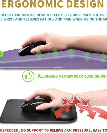 Hokafenle Ergonomic Mouse Pad Wrist Support with Massage Design, Wrist Rest Pain Relief Mousepad with Memory Foam&Non-Slip PU Base, Mouse Pads for Wireless Mouse & Desk (12x8 inch,Lavender)