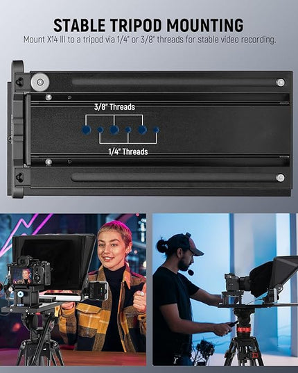 Neewer Teleprompter X14 III with RT113 Remote/App Control, 45° Tilt 14" Beamsplitter All Metal Frame Upgraded Camera Mount QR Plate Compatible with Manfrotto 501PL for iPhone iPad DSLR, Assembly Free