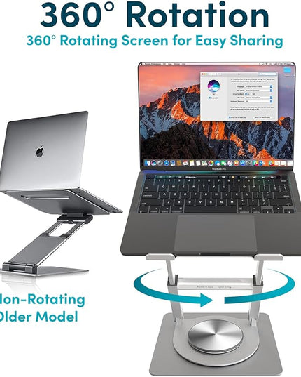 Lifelong 360 Rotating Ergonomic Laptop Stand for Desk, Laptop Riser with Swivel Base, Adjustable Computer Stand for 10-17" MacBook Pro & All Laptops- Portable Standing Desk Converter- Height 16"