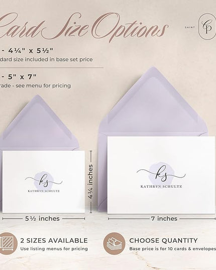 Curio Press Personalized Stationery for Women & Men - A2 Folded Note Cards with Monogram and Name, Fold Over Monogrammed Stationery Thank You Cards with Custom Notecards - Delicate Mono Fold
