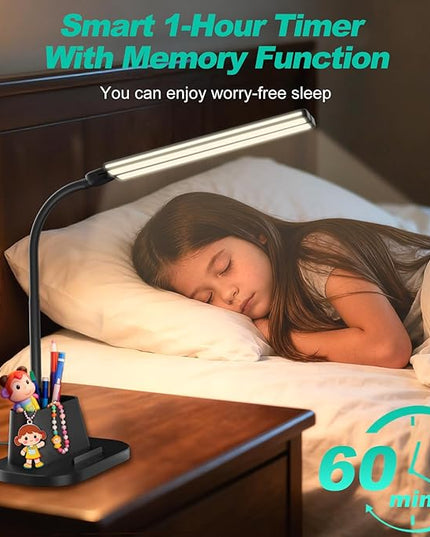 LED Desk Lamp, Eye-Caring Desk Light with Organized Base, 5 Color Modes & 5 Level Brightness, Adjustable Flexible Gooseneck Touch Lamp, Small Desk Lamp for Home Office, College Dorm Room Essentials