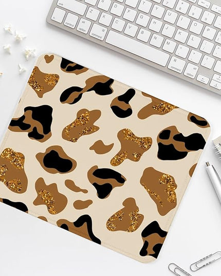 Cute Gold Leopard Print Square Mouse Pad,Non-Slip Rubber Base Mouse Pad,Home Office Decoration Desktop Accessory,Laptop Mouse Pad for Office Laptops,9.4x7.8x0.12i.