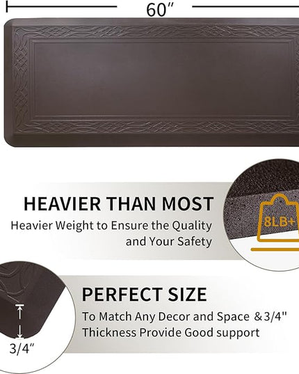 24 x 60 Inch Extra Support Anti Fatigue Comfort Kitchen Mat, Waterproof Long Kitchen Runner, Non-Slip Standing Desk Mat, Commercial Pads for Offices, Home, Garages (Bordeaux Coffee, 24'' x 60'')