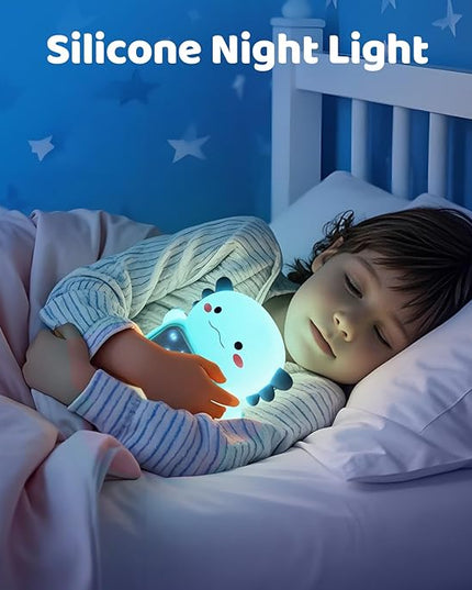 Axolotl Alarm Clock with Night Light for Kids, Rechargeable Silicone Lamp Time to Wake Clock Cute Animal Tabletop Lamp, Perfect Sleep Companion for Boys Girls, Blue