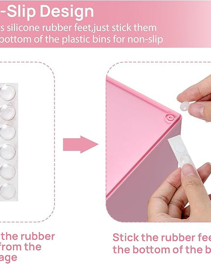 Vtopmart 4Pack Small Stackable Storage Drawers, Bathroom Makeup Organizer,Plastic Storage Bins For Vanity, Undersink, Kitchen Cabinet, Pantry, Home Organization(Pink)