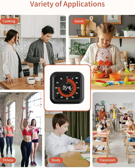 Digital Visual Timer - Large Display Magnetic Countdown Timer with Adjustable Volume and Brightness, 11H59M Memory Function for Kitchen, Classroom, Study Time Management, Seniors & Teachers