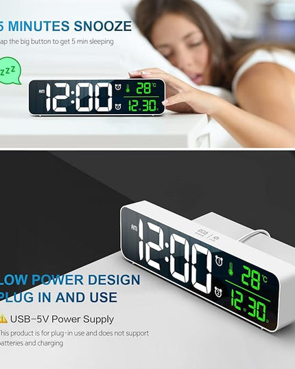 Hournor Digital Clock for Bedroom, Digital Wall Clock for Living Room Decor, Desk Table Clocks, Digital Clock Large Display, Bedroom Smart Alarm Clock for Office White Green