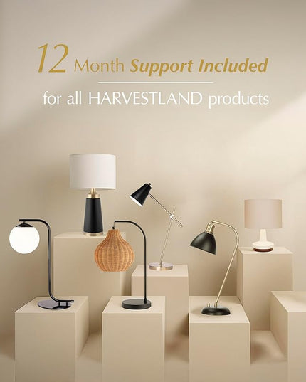 HarvestLand HaloBar Brass Desk Lamp Home Office – Black Industrial Table Lamp with Solid Base for Office, Reading Lamps for Bedside Table, Study and Reading Task Lamp, Gifts for Men