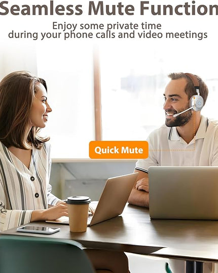 Wireless Headset with Mic for Work, Bluetooth Headset with Noise Cancelling Mic for Clear Calls, Bluetooth V5.3 Headphones with Mic Mute & USB Dongle, Charging Base for PC/Laptop/Phones/Call Center