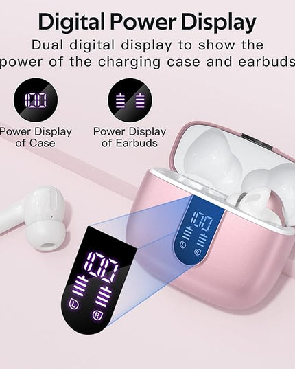 TAGRY Bluetooth Headphones True Wireless Earbuds 60H Playback LED Power Display Earphones with Wireless Charging Case IPX5 Waterproof in-Ear Ear buds with Mic for TV Smart Phone Laptop Computer Sports