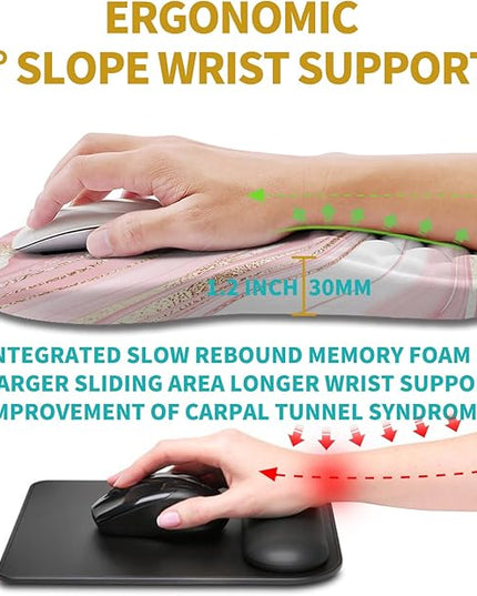Hokafenle Ergonomic Mouse Pad Wrist Support, Wrist Rest Mousepad for Carpal Tunnel Pain Relief with Integrated Memory Foam Slope Massage Bulge (11.8x7.9 inch,Pink Fluid
