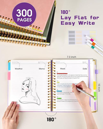 Hardcover Spiral Notebook journal with Removable Dividers Tabs, 300 Pages Leather 5 Subject Notebook College Ruled, 8"x10" Large B5 Notebooks for Work School Note taking,Lined Journal for Women,Purple