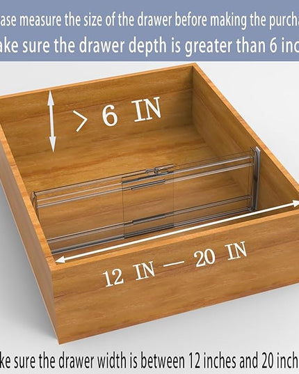 5 Pack 6" High Adjustable Drawer Dividers for Clothes,Expandable From 12-20" Clear Drawer Organizers, PC Plastic Separators for Dresser/Bedroom/Bathroom/Kitchen/Office Storage