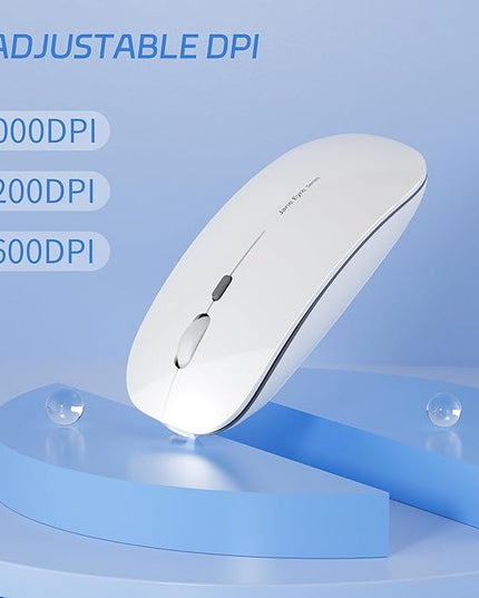 Uciefy Q5 Slim Rechargeable Wireless Mouse, 2.4G Portable Optical Silent Ultra Thin Wireless Computer Mouse with USB Receiver and Type C Adapter, Compatible with PC, Laptop, Notebook, Desktop White