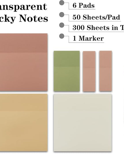 Transparent Sticky Notes, 3"x3" Clear Sticky Notes, Waterproof Translucent Sticky Note Pads for Books Annotation, Clear Post it Notes for Bible Study, School, Office