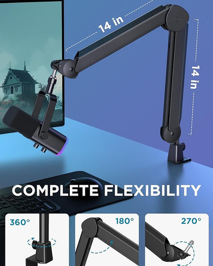 InnoGear Mic Boom Arm, Microphone Stand with Cable Management Channels Height Riser for Blue Yeti FIFINE AM8 K669B HyperX QuadCast S SoloCast AT2020 Shure SM7B MV7 and Other Mics