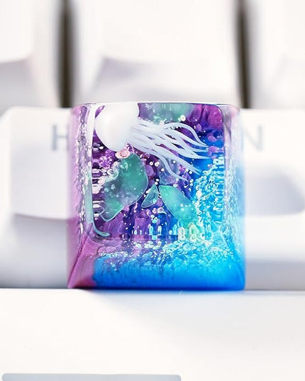 Jellyfish Artisan Keycap Purple Deep Blue Coral R1 SA Profile Custom Sea Creature Keycaps 1U ESC Handmade Gaming Sea Resin Key Cap Cherry MX Switch Compatible Mechanical Keyboard Jellyfish Lover Gift