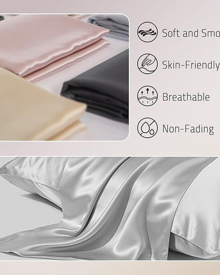 Mulberry Silk Pillow Case for Hair and Skin Prevent Acne Pillowcases Both Sides Real Silk Pillowcases Organic Silk Pillowcase with Hidden Zipper, Silver Grey, Queen (20"×30")