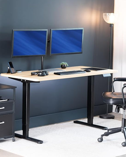 VIVO Electric 55 x 28 in Dual Motor Sit Stand Desk, Memory Height Adjustment, 2B Series, Light Wood Top Black Frame, DESK-KIT-2B55C