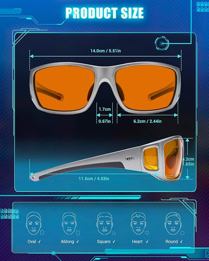 TIJN Sonia Sleep Glasses for Blue & Green Light Blocking,Red Lens with Dual AR Coating,Wraparound Frame for Gaming Screen