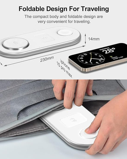 3 in 1 Charging Station for Apple - Faster Mag-Safe Charger Stand for iPhone - Magnetic Wireless Charger Station for iPhone 17/16/15/14/13/12 Series, Apple Watch Series, AirPods Pro (White)