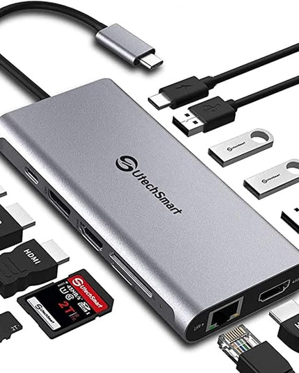 Docking Station, USB C Hub UtechSmart 12 in 1 USB C Dock Triple Display with 2 * 4K@60Hz HDMI, Displayport, 100W PD, 4 USB Ports, RJ45 Ethernet, SD/TF for MacBook, Dell, HP, Lenovo, Huawei