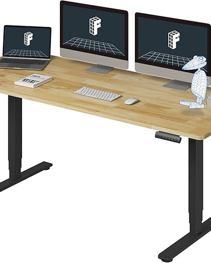 FlexiSpot E6 Solid Wood 3-Stage Dual Motor 71 x 30 Electric Standing Desk, Holds 220 lbs, Adjustable Height w/ Memory Presets, Butcher Block Rubberwood Desktop & Black Frame, Ships in 2 Boxes