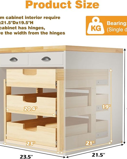 Gsskny Pull Out Cabinet Organizer, 23''W×21''D Sliding Drawers for Cabinets, 3 Tier Soft Close Slide Out Wooden Pull out Drawers, Base Cabinet Organization for Kitchen, Pantry, Bathroom