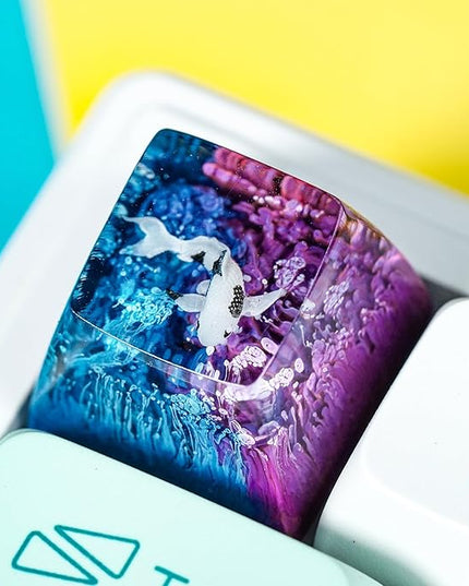 Kohaku Koi Fish Artisan Keycap Blue and Purple Ocean R1 SA Profile Custom Keycaps 1U ESC Handmade Gaming Resin Key Cap Cherry MX Switch Compatible Mechanical Keyboard Koi Lover Gift