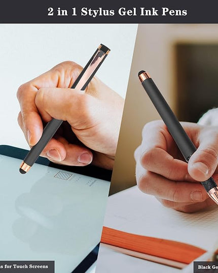 Linbsunne Black Gel Pens 0.7mm Medium Point Pen Office Pens 2-in-1 Stylus Pens for Touch Screens Gel Ink Rollerball Pens for Writing (18 Pack-grey)