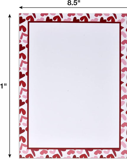 Gift Boutique - 100 Valentines Day Stationary Paper 8.5" X 11" Valentine Hearts Stationery Letterhead with Border for Writing Letters, Poems, Printing Invitation, Valentines Heart, Printable Papers