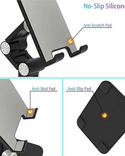 Jusanice 360 Rotating Cell Phone Stand,Folding Phone Stand,Adjustable Height and Angle Foldable Cell Phone Stand Holder for Desk, Taller iPhone Stand Compatible with iPad Smartphones Tablet (Black)