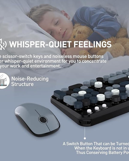 FOPETT 2.4GHz Wireless Keyboard and Mouse Set with Switch Button - Full-Size Keyboard - Compatible for Windows/Laptop/PC/Notebook/Smart TV and More - Grey Colorful