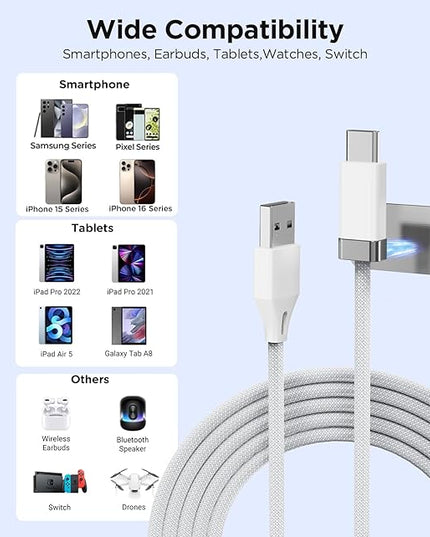 StayCable 3.3FT USB A to USB C Cable with Built-in Magnetic Holder for Nightstand, Desk and Car, 3A Fast Charging Anti-Drop Cord with 2 Adhesive Metal Plates, Braid Type-C Data Cable for iPhone 17